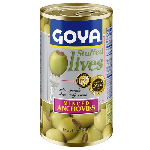 Vista 2 de Goya Foods Aceitunas Manzanilla rellenas con anchoas, 5.25 onzas (paquete de 12)