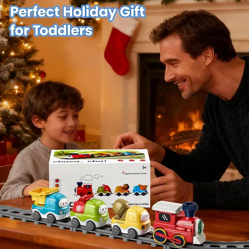 Vista 7 de Juego de tren eléctrico para niños pequeños con sonido y luces, juguetes de tren de conexión magnética con pistas y señales de tráfico, regalo