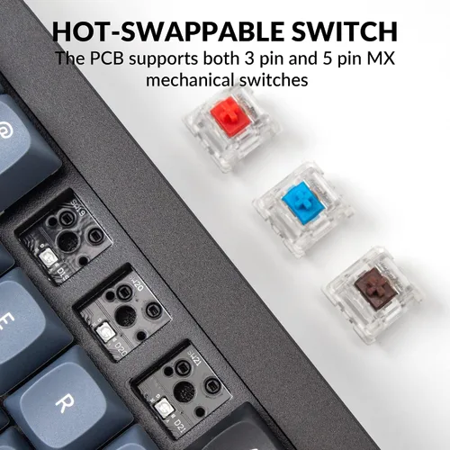 Vista 2 de Keychron Q7 Teclado mecánico personalizado con cable, 70% de diseño QMK/VIA macro programable con interruptor azul Gateron G Pro intercambiable