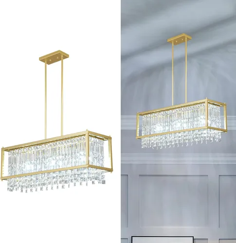 Vista 27 de LMQNINE Modernas lámparas colgantes negras para isla de cocina, lámpara de araña de cristal, iluminación colgante ajustable de granja para comedor