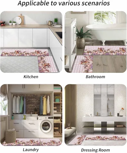 Vista 6 de Tapete de baño de calabaza rosa para bañera, antideslizante, de secado rápido y absorbente, de tierra de diatomeas, para ducha, fregadero de cocina