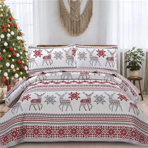 Vista 10 de Juego de colchas navideñas de tamaño queen, reversible, ropa de cama de Navidad rústica, colcha de cabaña, a cuadros, colcha transpirable, reno