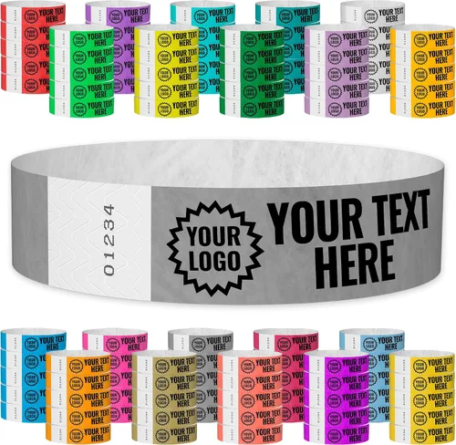 Vista 26 de Tyvek - Pulseras personalizadas de 3/4 de pulgada para eventos - Personalizadas con imagen o logotipo (tipo papel) Personalize w/ Clipart Text &