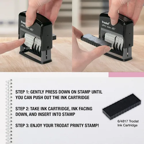 Vista 6 de Trodat Printy 4817 Economy Dial-A-Phrase, 12 mensajes populares de oficina, mes en letras, día y año en números, sello de fecha de goma – Negro