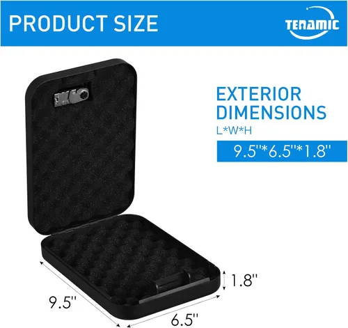 Vista 2 de TENAMIC Caja fuerte para pistola, caja de seguridad portátil para pistola de viaje, caja de bloqueo de pistola de acero sólido para el hogar, cajas