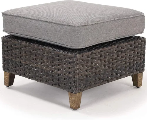 Vista 3 de Grand patio Reposapiés otomano para patio al aire libre con tela de primera calidad, suave cojín extraíble, asiento otomano de mimbre para jardín