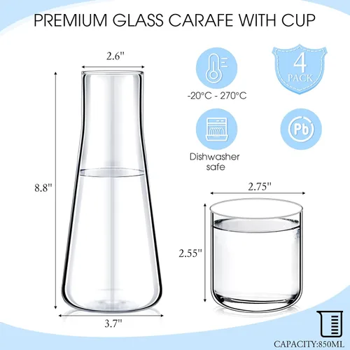 Vista 4 de Potchen Jarra de agua de noche de 28.7 fl oz con juego de vidrio, jarra de agua nocturna con taza, mesita de noche, enjuague bucal, jarra de agua
