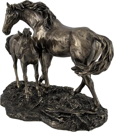 Vista 2 de Veronese Design Majestic Mare and Foal Wild Horses - Estatua con acabado de bronce, detalle exquisito, resina fundida en frío, 7 pulgadas de largo