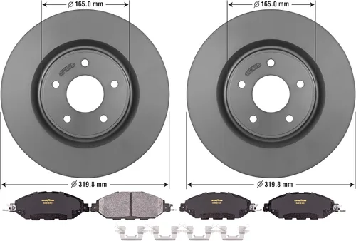 Vista 3 de Goodyear Rotores delanteros premium (2) y pastillas de freno (4) para: Infiniti G35 (2007-2008); Infiniti JX35 (2013); Infiniti QX60 (2014-2020)