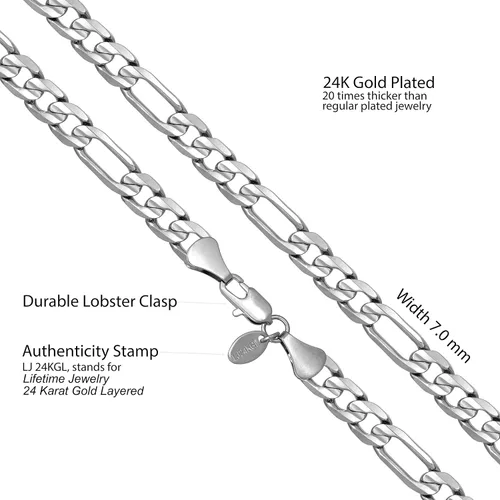 Vista 5 de LIFETIME JEWELRY Collar de cadena Figaro de 0.276in, corte de diamante, chapado en oro real de 24 quilates, Chapado en oro, No es una piedra preciosa