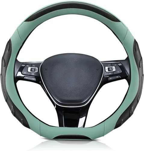 Vista 8 de Ergocar Funda deportiva en forma de D, transpirable, antideslizante, de fibra de carbono y piel de microfibra, protector de volante de automóvil