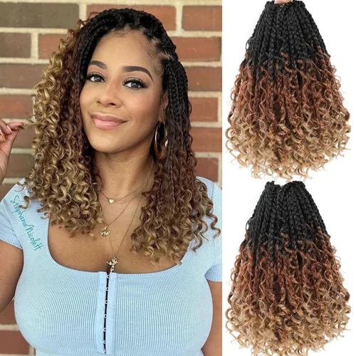 Vista 11 de Wodun Extensiones de Cabello de Ganchillo con Trenzas de Caja Goddess de 10 Pulgadas Pre-Enrolladas, Cabello de Ganchillo con Extremos Rizados Para