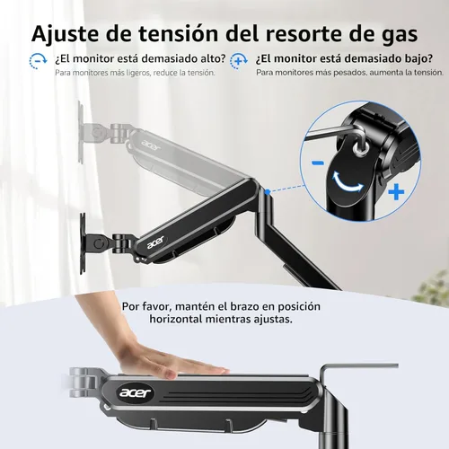 Vista 8 de Acer Soporte para monitor único, brazo de monitor totalmente ajustable compatible con pantallas de 17 a 34 pulgadas, montaje VESA con resorte de gas