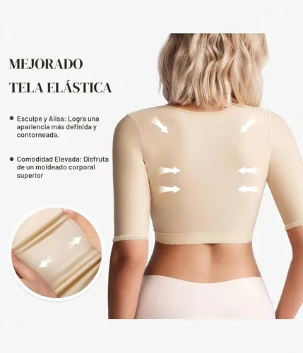 Vista 3 de BRABIC Tops Moldeadores para Mujeres Postcirugía con Manga de Compresión para Moldeador de Brazos Beige