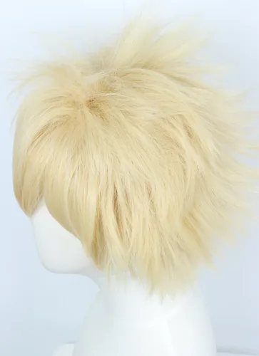 Vista 4 de Linfairy Peluca de cosplay de anime, cabello rubio corto, disfraz de Halloween, peluca completa