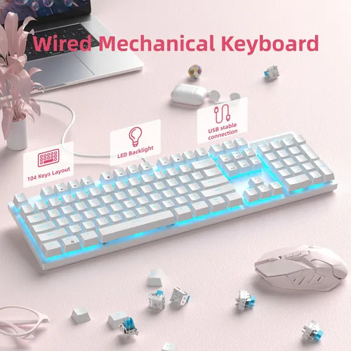Vista 3 de MageGee Teclado Mecánico para Juegos, Teclado USB con Cable con Retroiluminación Ajustable, Nuevos Teclados Mecánicos Storm 100% Anti-ghosting