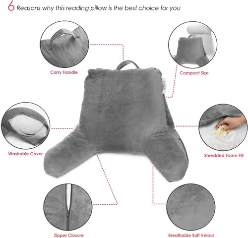 Vista 8 de Nestl - Almohada de lectura estándar de espuma viscoelástica triturada, almohada de respaldo para leer y reposar en cama, almohada para la espalda