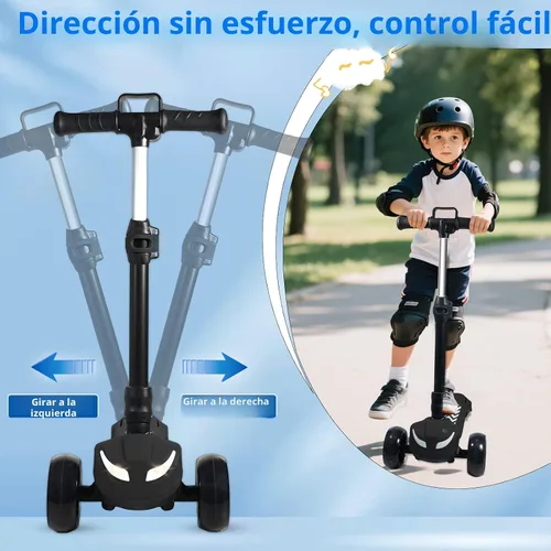 Vista 6 de Electric Scooter for Kids Ages 3-12, 3 Adjustable Heights, 5MPH Safe Speed Negro