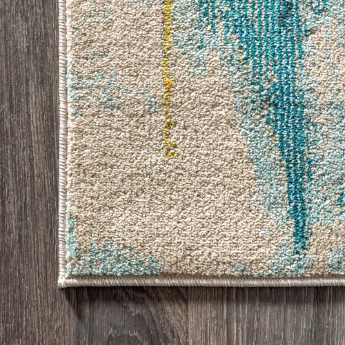 Vista 4 de JONATHAN Y Alfombra abstracta moderna de pasillo azul cascada azul/crema, 2 x 8, contemporánea, pop, transicional, fácil limpieza para sala