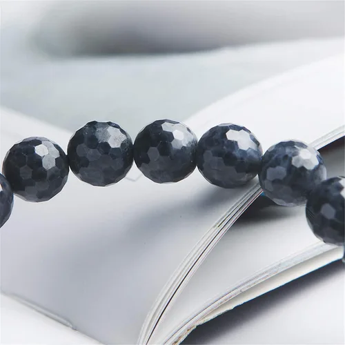 Vista 3 de Muko Gemstone Genuino Natural Azul Zafiro Gemas Corte Facetado Redondo Perlas Mujeres Hombres Pulsera 0.354 in AAAA, Cristal, Piedra preciosa
