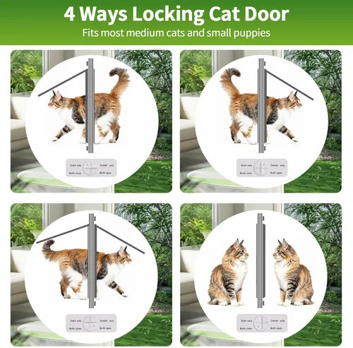 Vista 6 de Puerta de gato con marco de aluminio con cierre automático magnético, ancho ajustable horizontal, puerta de mascota de ajuste rápido para inserción