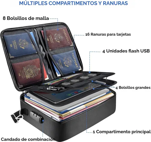 Vista 2 de BALEINE Caja de Documentos Ignífuga con Cerradura, Bolsa de Documentos Ignífuga Portátil Impermeable Cajas de Archivos Ignífugas para Documentos