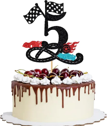 Vista 11 de Decoración para tartas de cumpleaños número 13, decoración para tartas de trece años con purpurina rápida, bandera a cuadros, pista de carreras