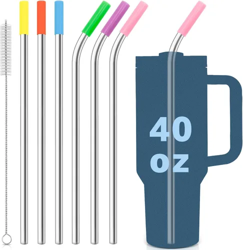 Vista 9 de para Stanley Quencher Vaso de 40 onzas 6x Pajillas de Acero Inoxidable Metálico, Pajillas de Reemplazo Extra Largas/Altas de 12 Pulgadas para Taza