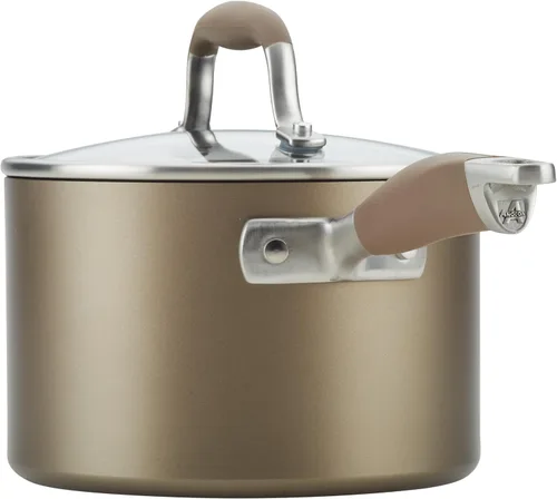 Vista 10 de Anolon Advanced Home - Juego de ollas y sartenes antiadherentes anodizados duros, 9 piezas, color bronce Fácil liberación de alimentos