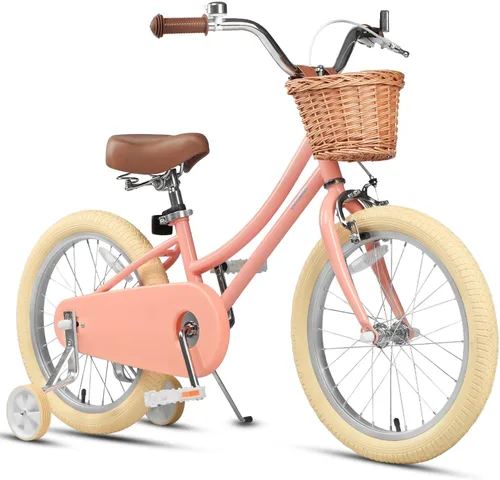 Vista 20 de Petimini Vintage Kids Bike for Girls, 12–20 Inch Classic Bicycle with Wicker Basket & Bell, High Tensile Steel Frame, Training Wheels (12–18”), 85%