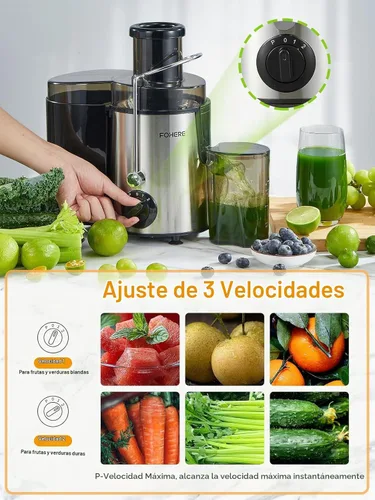 Vista 2 de Máquinas exprimidoras centrífugas de 600 W con boca ancha de 3 pulgadas para verduras enteras y frutas con ajuste de 3 velocidades, fácil