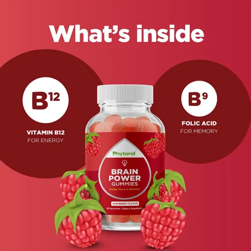 Vista 10 de Brain Gummies - Gomitas de vitamina B12 para concentración y claridad en la memoria, 90