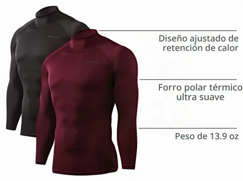 Vista 4 de DEVOPS Paquete de 2 camisetas térmicas de compresión de manga larga con cuello alto para hombre negro (Black / Wine)