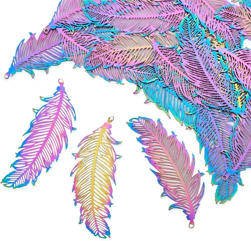 Vista 42 de FASHEWELRY 50 piezas de conectores de filigrana de mariposa de acero inoxidable, adornos de metal grabados con arco iris para fabricación de joyas
