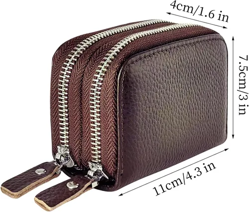 Vista 62 de Cartera de cuero para mujer, con doble tarjeta, tarjetero con cremallera, múltiples compartimentos, bloqueo RFID C-W-1, Rosado, Talla única