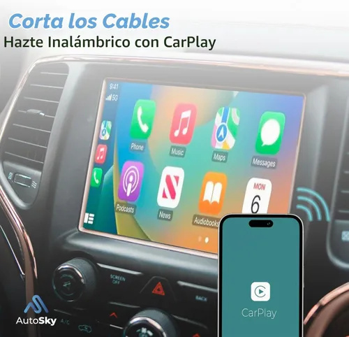 Vista 2 de Adaptador inalámbrico CarPlay - 5Ghz más rápido - AutoSky - Plug and Play - Cables USB-C y USB-A - Requiere CarPlay con cable