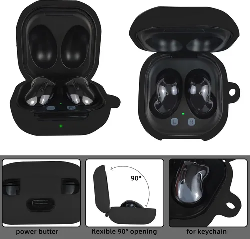 Vista 2 de Compatible con Samsung Galaxy Buds FE/Buds 2 / Buds Pro/Buds Live/Buds 2 Pro, funda de silicona suave con patrón de corazón dorado con bonito Negro