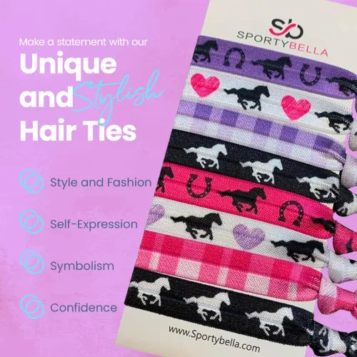 Vista 2 de Infinity Collection Lazos para el pelo de caballo, 8 piezas, accesorios para el cabello rosa/morado para niñas. Juego de elásticos para el cabello
