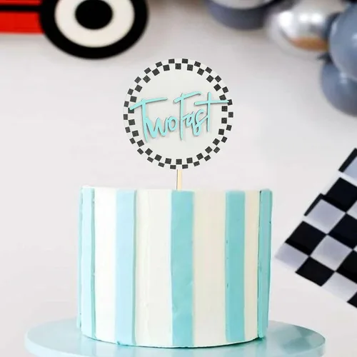 Vista 5 de Decoración de madera para tartas de 2º cumpleaños con temática de carreras, suministros de fiesta de segundo cumpleaños con temática de carreras