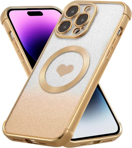 Vista 12 de RALEAVO Funda magnética para iPhone 14 Pro [compatible con Magsafe] [protección contra caídas de grado militar] Funda transparente delgada chapada a