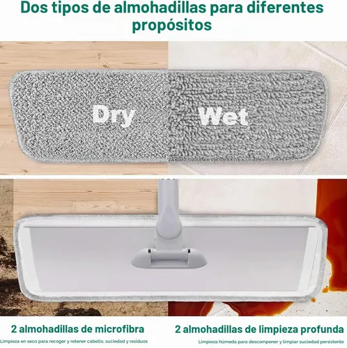 Vista 4 de Trapeador de microfibra de 17.5" – Trapeador plano para pisos con mango de acero inoxidable ajustable de 51", 4 almohadillas reutilizables