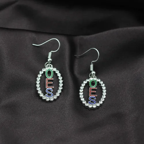 Vista 3 de Pendientes de gota con diamantes de imitación Orden de la Estrella del Este, regalo de símbolo OES, joyería griega de hermandad de mujeres y niñas