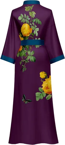 Vista 2 de Batas largas de seda para mujer, batas largas de satén, batas de kimono largas, batas florales sedosas, talla única
