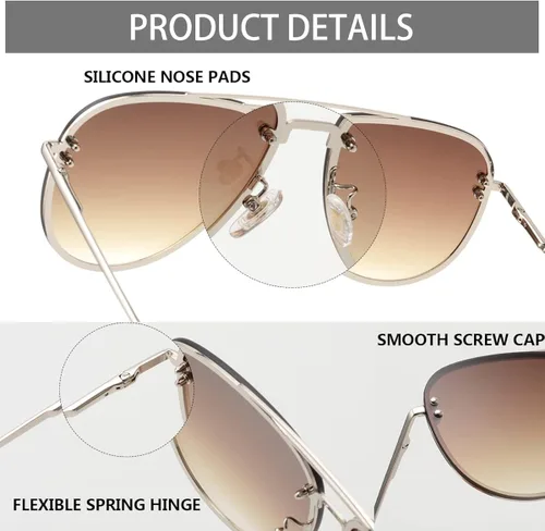 Vista 4 de VIVIENFANG Premium Rimless Oversized Aviator Sunglasses for Women, Polarized PC Lens UV Protection Womens Shade VF2203