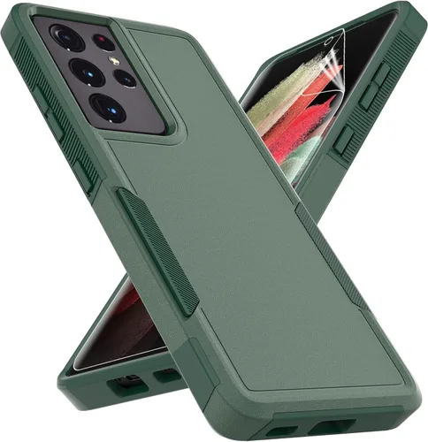 Vista 10 de Funda para Samsung Galaxy S21 Ultra: funda protectora de doble capa resistente para teléfono celular, a prueba de golpes, con protector de pantalla