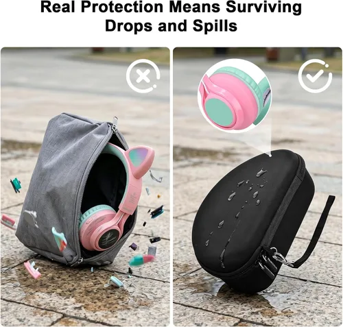 Vista 3 de PAIYULE Funda de auriculares para niños iClever para Riwbox CT-7S/CT-7, para auriculares de caramelo con oreja, funda protectora rígida con bolsillo