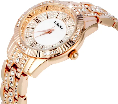 Vista 2 de CakCity Reloj de cuarzo analógico para mujer, con esfera de diamantes, reloj de pulsera casual para mujer