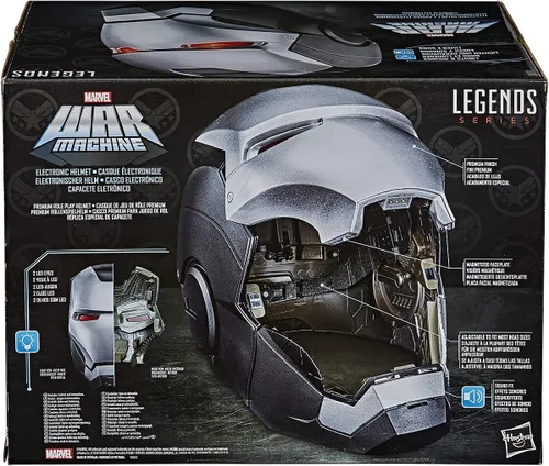Vista 4 de Avengers Marvel Legends Series War Machine - Casco electrónico de coleccionista premium de juego de rol con luz LED FX, gris