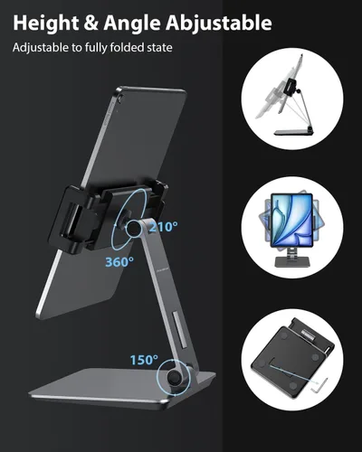 Vista 3 de Maxonar Soporte para iPad, soporte para tablet de aleación de aluminio resistente, giratorio de 360°, plegable, soporte de carga de aire para iPad