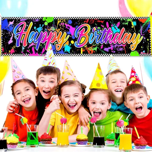 Vista 5 de Cartel de neón para decoración de cumpleaños que brilla en la oscuridad, fondo colorido de grafiti, suministros para fiesta, telón de fondo